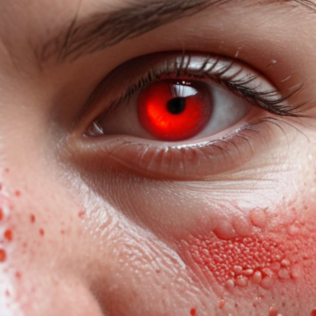 **Prompt:** *Close-up of a woman applying a cool compress to her red, tired eyes. Focus on the soothing sensation. Natural lighting.*