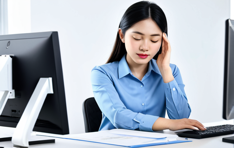 **

"A Vietnamese woman with perfect anatomy, fully clothed in a modest office outfit, sitting at a desk in a brightly lit workspace, gently massaging her temples, safe for work, appropriate content, professional setting, well-formed hands, proper finger count, natural pose, high quality."

**