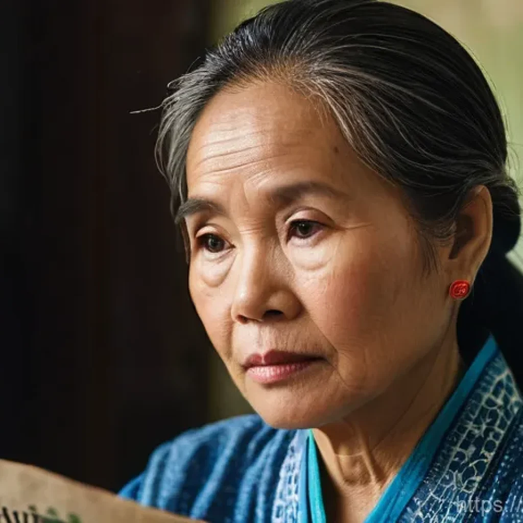 백내장 증상과 예방법 - **Prompt:** A close-up portrait of a middle-aged Vietnamese woman, approximately 50-60 years old, si...