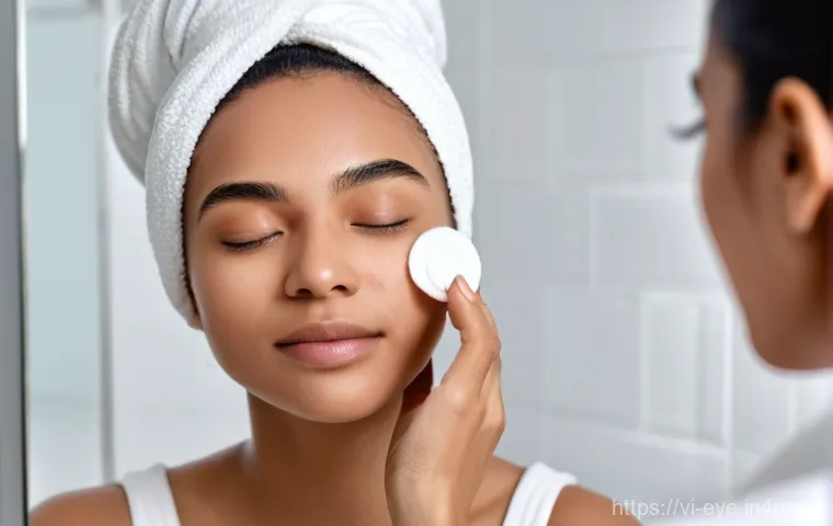 눈꺼풀 질환 관리법 - A young adult person, with a diverse ethnicity, demonstrating a gentle and thorough daily eyelid hyg...