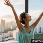 라식 수술 장단점 - A joyful young Vietnamese woman, in her late 20s, stands by a large window in a bright, modern apart...