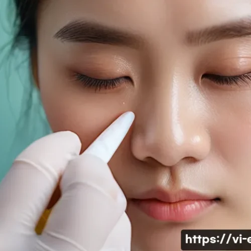 눈 성형 수술 부작용 - A close-up portrait of a young Vietnamese woman gently applying a cold compress to her swollen eyeli...