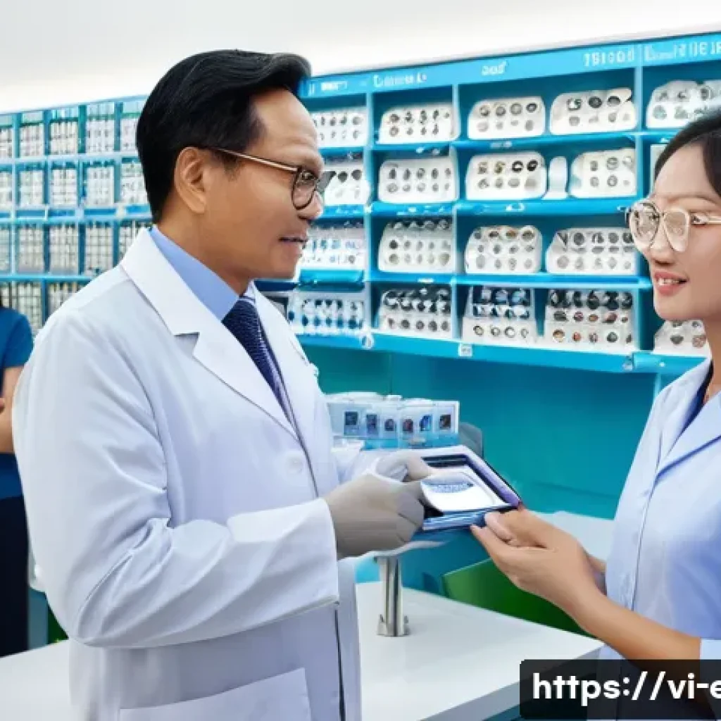 백내장 인공렌즈 가격 - A modern ophthalmology clinic in Vietnam showcasing a variety of intraocular lenses on display stand...
