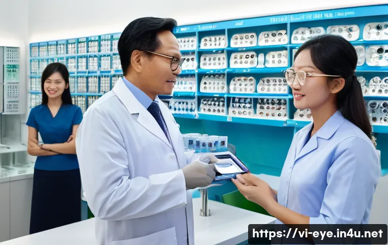 백내장 인공렌즈 가격 - A modern ophthalmology clinic in Vietnam showcasing a variety of intraocular lenses on display stand...