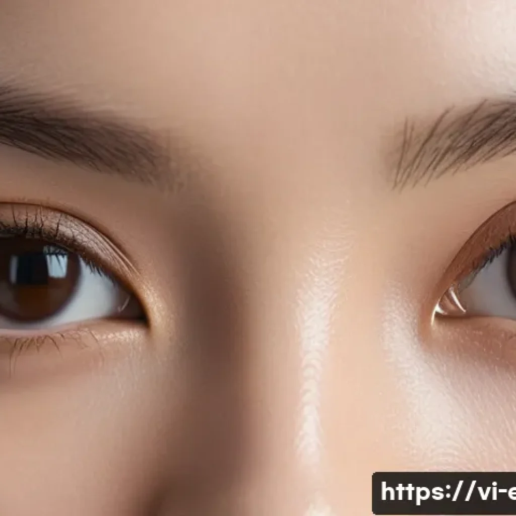 눈 성형 수술 트렌드 - A detailed close-up portrait of a young East Asian woman with natural double eyelids created by cosm...