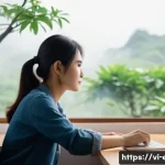 Home 22 안구건조증 완화 습관 - A Vietnamese office worker in their late 20s sitting at a modern desk with a computer screen at eye ...