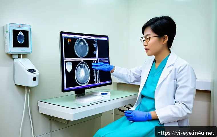 안과 초음파 검사 비용 - A modern Vietnamese private eye clinic interior focused on eye ultrasound examination: a professiona...